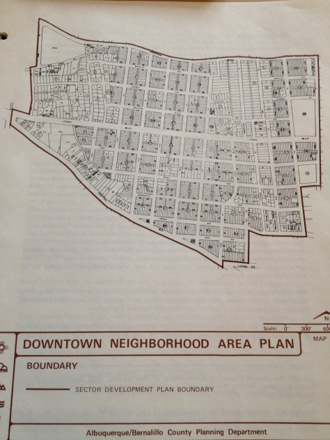 This graphic displays streets and structures found in the residential portions of downtown ABQ.