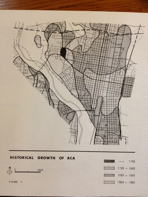 This flow map visually displays historic population growth patterns in central ABQ.  
