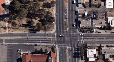Aerial view of the Lomas/Girard intersection, looking east (Google Maps)