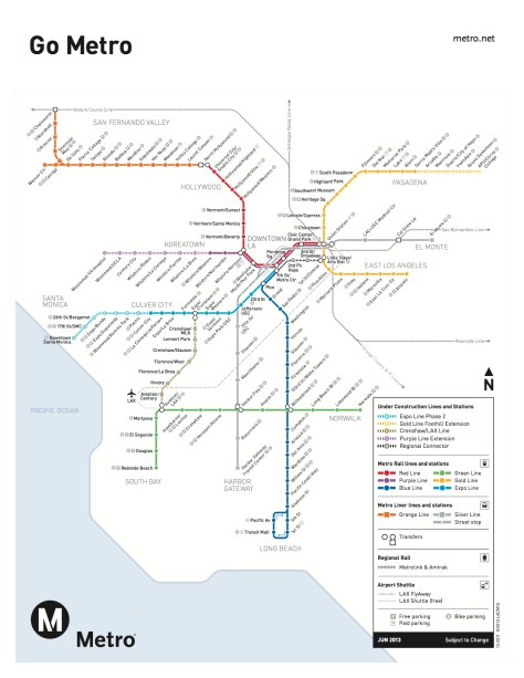 A map of completed and under construction Metro rail lines
