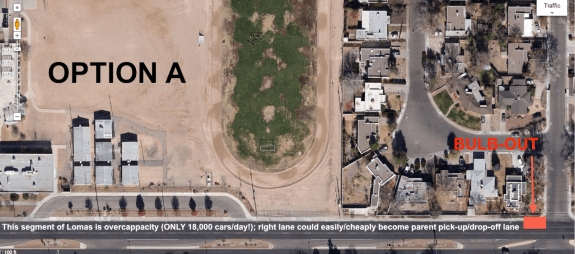 Click to enlarge!  This image illustrates the conversion of the existing right lane into a pick-up / drop-off lane