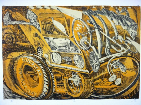 Graphic interpretation of cycling on city streets in ABQ by local artist Trevor Lucero