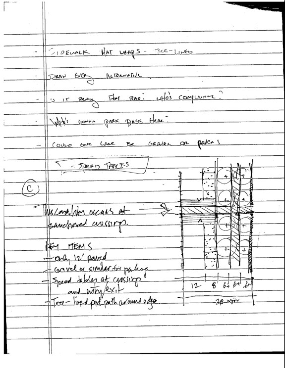 Click to enlarge!  The right side of this image, drawn by Speck, details proposed new alignment 