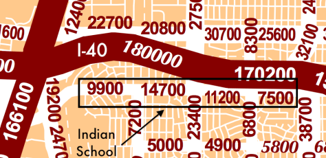 For my average, I included data not seen on this traffic count map segment.  