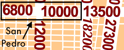 The black rectangle outlines the portion of San Pedro between Gibson and Zuni where there is a single traffic lane in each direction.