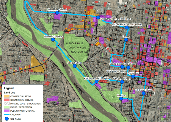 This map highlights the proposed route as well as land uses along the route.  