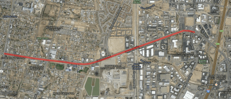 The red line symbolizes the area that is proposed for widening.  Here is a link to the Google MyMap: http://bit.ly/ZpJyO0. 