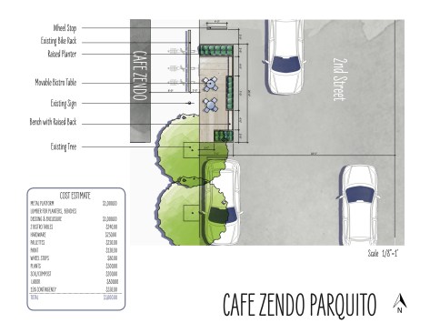 Birds eye view of the proposed parquito in front of Zendo Coffee