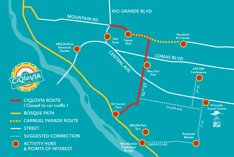 Our route map includes other exciting partners such as the Carnuel Parade and Fiesta as well as the Railyards Market. 