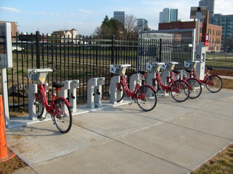 A bike share station in Denver.